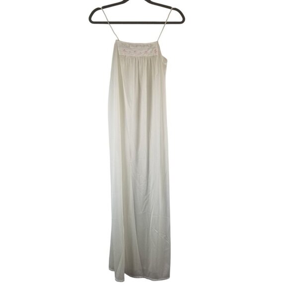 Vintage J C Penny's Nylon White Pink Floral Embroidery Nightgown Sz 8-10 - Picture 1 of 6